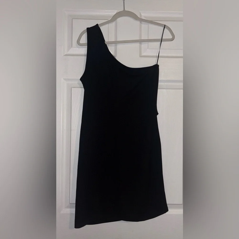 Jump Apparel Large One Shoulder Black Dress Ruching Mini Bodycon